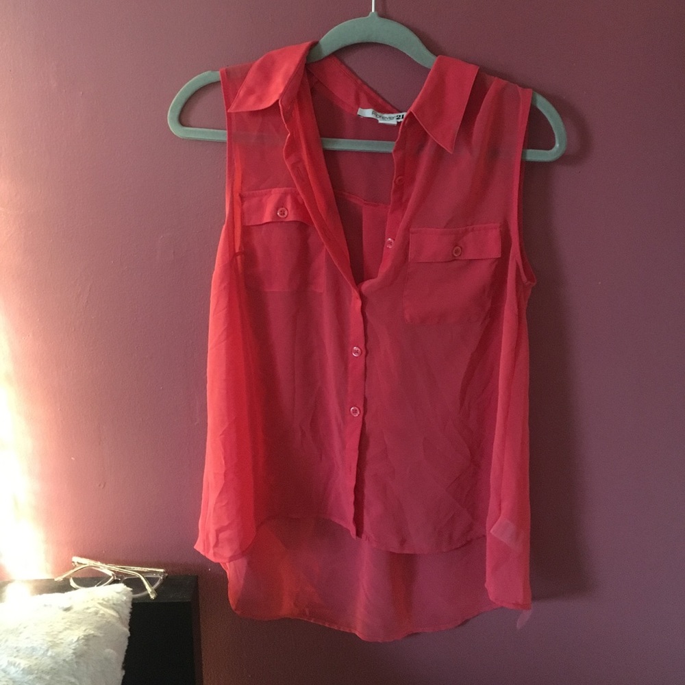 Coral Collared Button-Up Shirt